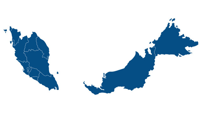Malaysia map with administrative. Map of Malaysia in blue color
