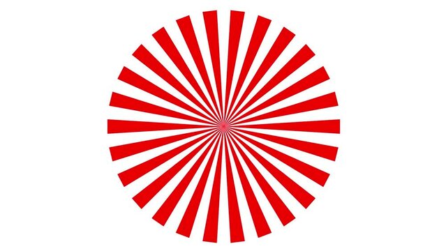 Animated abstract red circle from rays rotates. Looped video. Vector illustration isolated on white background.