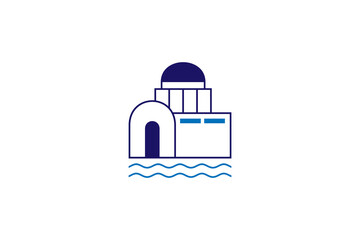 Santorini building logo with simple line art design style