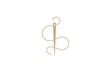 Sewing needle logo with thread in simple design style