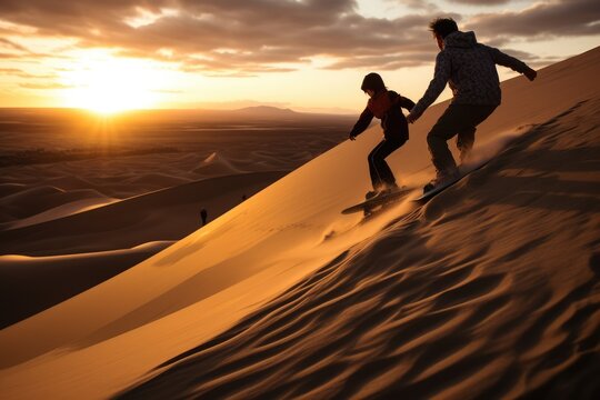 Adventurous Sunset Sandboarding
