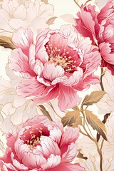 Graphic Gold line art peony