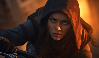 Arabic Female Bike Acrobatics Thrilling Backdrop Generative AI