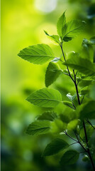 Fototapeta na wymiar Fresh green leaves with bokeh effect. Nature abstract background.