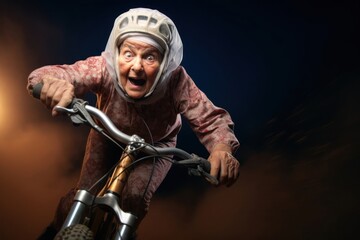 Obraz na płótnie Canvas Arabic Female Elderly Bike Acrobatics Thrilling Concept Generative AI