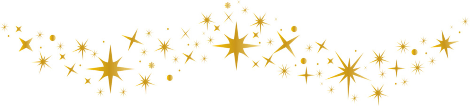 Stars and sparkles border in wave shape..Golden stars wave vector.Christmas decoration.