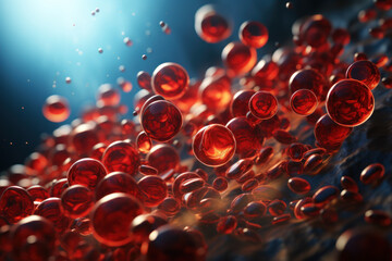 Blood cells coursing through capillaries, fueling the body's vital processes with every beat of the heart. Concept of human physiology and cardiovascular health. Generative Ai.