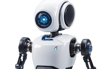  a quality stock photograph of a single ai robot isolated on a white background