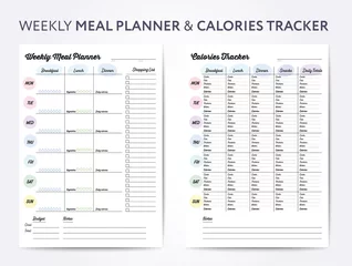 Foto op Plexiglas Weekly meal planner and calories tracker, digital planner with shopping list. Vector illustrationWeekly meal planner and calories tracker for healthy eating, digital planner shopping list vector illus © Maria Kazanova
