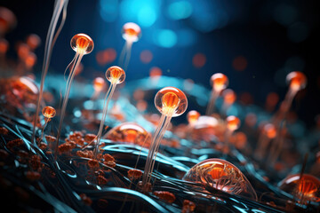 Microscopic view of ciliated cells in a freshwater organism, revealing their vital role in locomotion. Concept of cell biology and microfauna. Generative Ai.