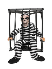 toy skeleton prisoner isolated on white background - obrazy, fototapety, plakaty