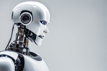 Obraz premium a quality stock photograph of a single ai robot isolated on a white background