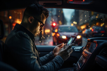 A person texting while driving at high speed, illustrating the hazards of distracted driving. Concept of road safety. Generative Ai.