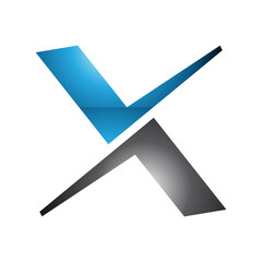 Blue and Black Glossy Tick Shaped Letter X Icon