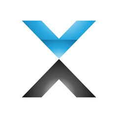Obraz premium Blue and Black Glossy V Shaped Letter X Icon