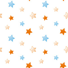 Seamless pattern with cartoon stars. Childish simple illustration for kids textiles