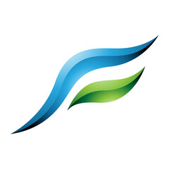 Blue and Green Glossy Flying Bird Shaped Letter F Icon