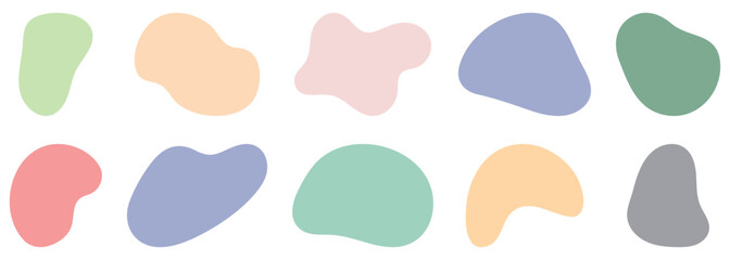 Blob shape organic set. Irregular random minimal blob form in pastel colors. Vector illustration isolated on white background