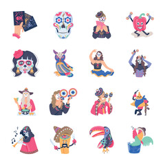 Set of Day of Dead Flat Icons 

