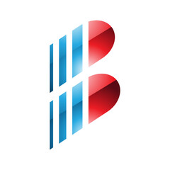 Blue and Red Glossy Letter B Icon with Vertical Stripes