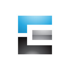 Blue Black and Grey Glossy Rectangular Letter E Icon