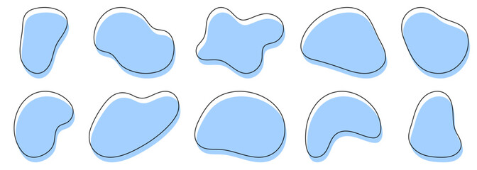 Organic blob shape abstract blue color with line. Set of irregular blot form graphic element - obrazy, fototapety, plakaty