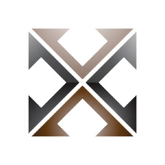 Brown and Black Glossy Arrow Square Shaped Letter X Icon