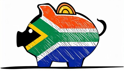 Piggy bank with South African flag. Generative AI