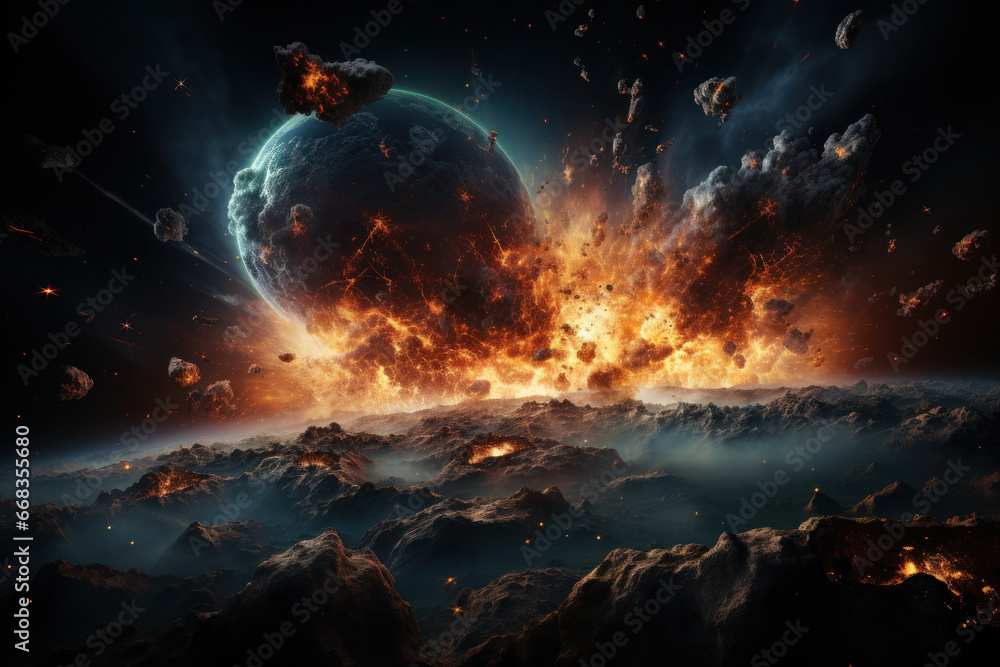 Wall mural a night sky filled with asteroids heading towards earth, exemplifying the cosmic hazards we face fro