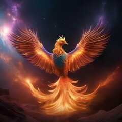 A cosmic phoenix with wings ablaze in the fiery birth of a new star, rising from stardust5 - obrazy, fototapety, plakaty