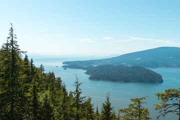 Beautiful view of the ocean and islands from the top of Mount Gardner, Bowen Island, British...