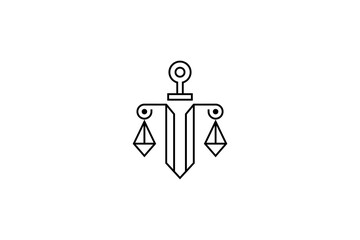 Law firm line  logo icon vector design. scales sword column idea creative symbol.