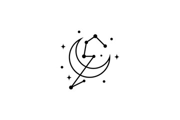 Star constellation design logo with crescent moon in outer space © Dina