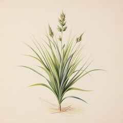 Vintage Botanical Watercolor Study: Detailed Grass Illustration in Classical European Art Style with Scientific Nomenclature