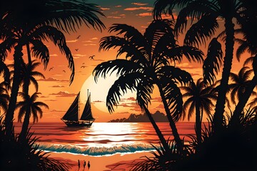 Fototapeta na wymiar Palms sihouettes on the fantastic sunset