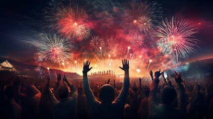 New Year's theme: fireworks and a jubilant crowd