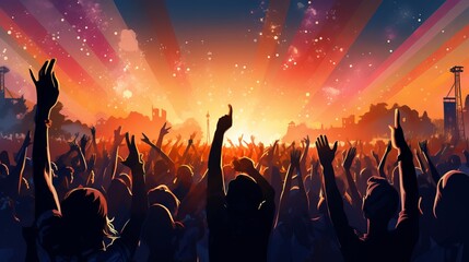 Fototapeta premium The festival goers are having a blast and raising their hands.