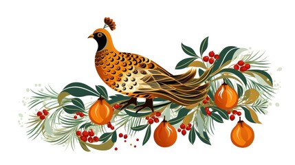 partridge in a pear tree pattern, christmas, vector, graphic design, white background, generative AI