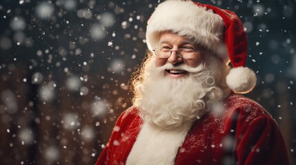 santa claus smiling selfie surrounded by snowflakes  generative AI - obrazy, fototapety, plakaty