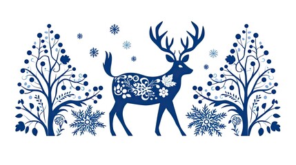 scandinavian style reindeer and snowflakes, christmas, vector, graphic design, white background, generative AI
