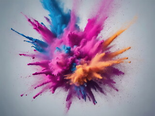 Colored powder explosion. Abstract closeup dust on backdrop. Colorful explode. Paint holi - obrazy, fototapety, plakaty