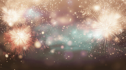 Fototapeta premium Fireworks at New Year and copy space - abstract holiday background