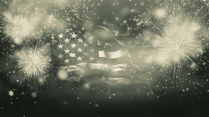 Fireworks at New Year and copy space - abstract holiday background american flag