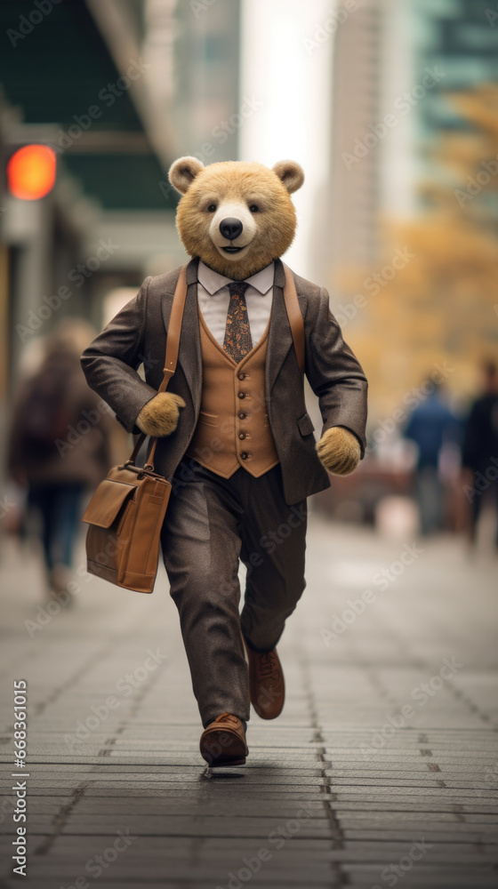 Canvas Prints a toy bear dressed in a suit and tie. generative ai.