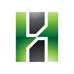 Green and Black Glossy Letter H Icon with Vertical Rectangles