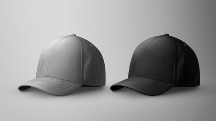 Two caps in different angles on a monochrome background. Mock up, material for mounting and presentation of logos