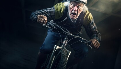 Fototapeta na wymiar Caucasian Male Elderly Cycling Freestyle Setting Generative AI
