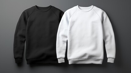 Two sweatshirt black and white colors on a one color background. Mock up. Blank for creating...