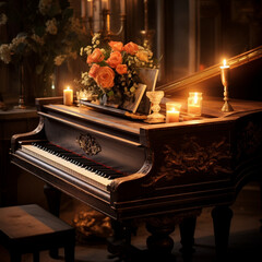 piano with candlelight