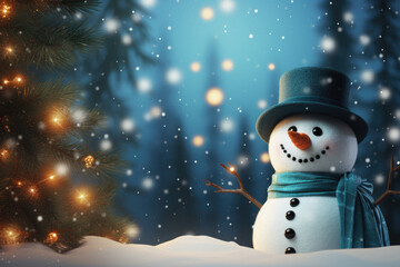 Fototapeta premium Christmas snowman with christmas tree and decorations. 3 d rendering.